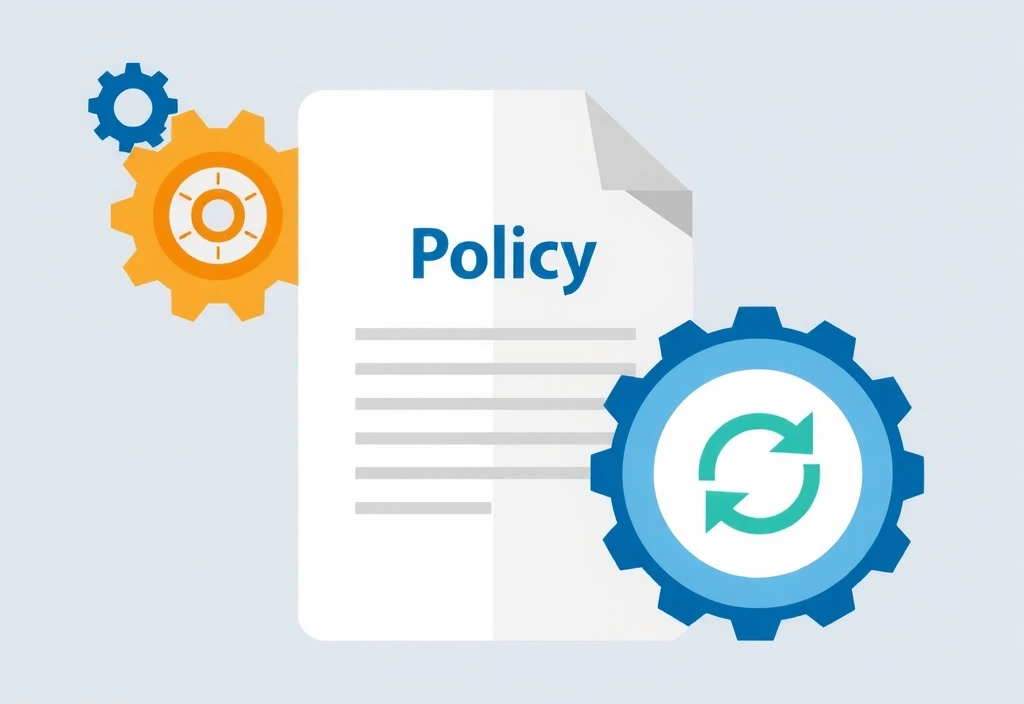 Illustration of gears and a document, symbolizing policy updates and continuous improvement